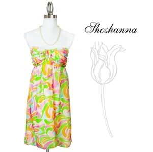 Shoshanna 100% Silk Strapless Floral Mini Summer Dress Size 0 Women's